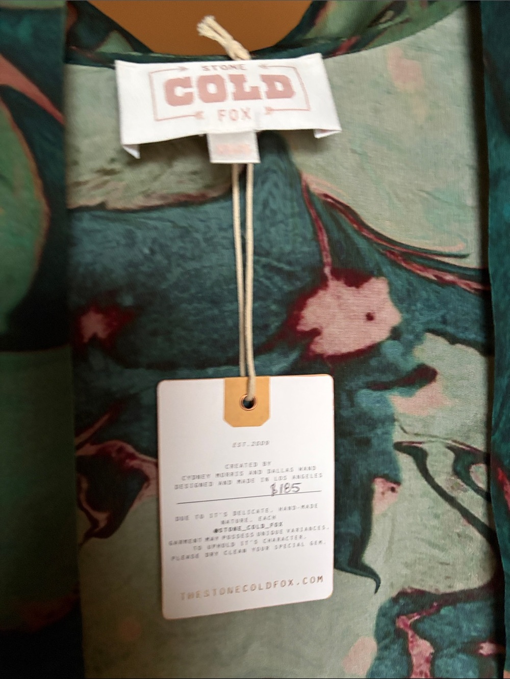 100% silk Stone Cold Fox Teal and Green Floral Satin Robe with Tie Waist - Picture 4 of 4